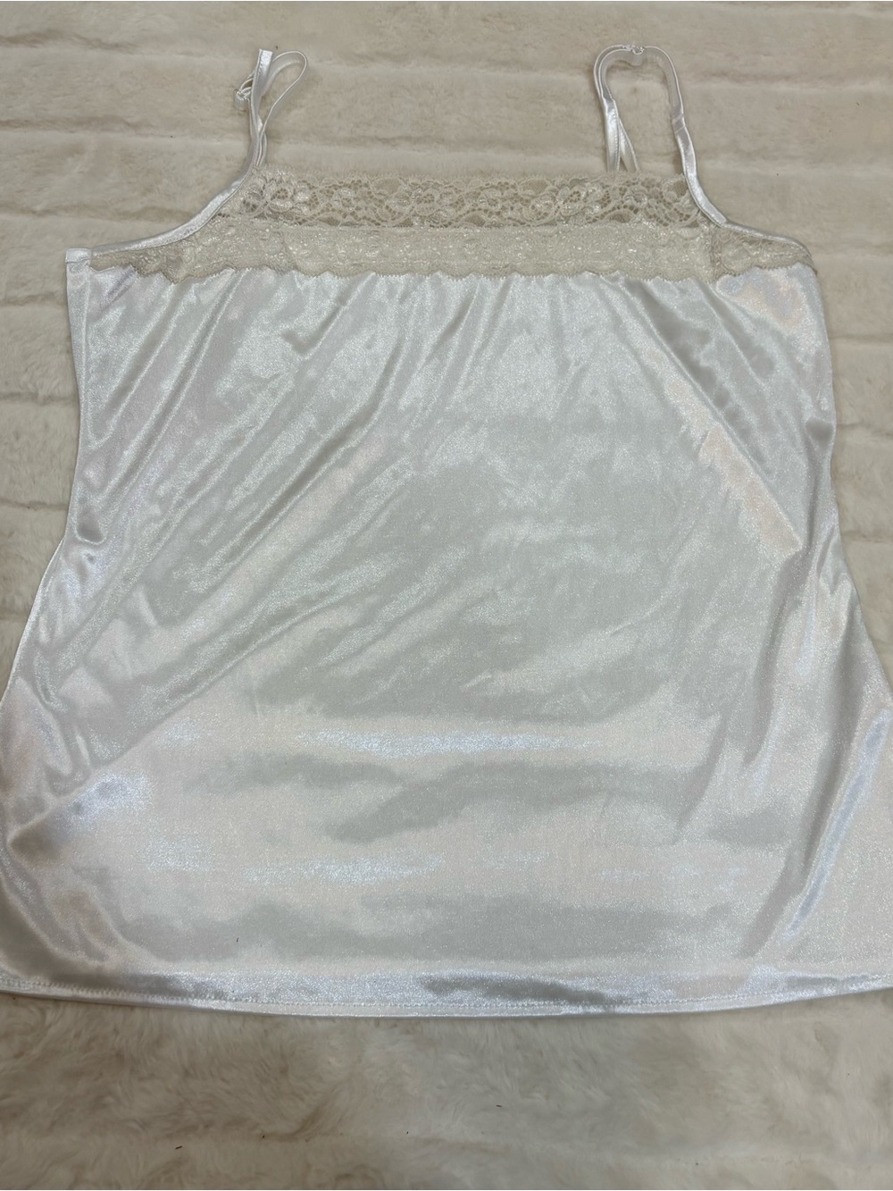 Vintage White Satin Lace-Trim Chemise Camisole